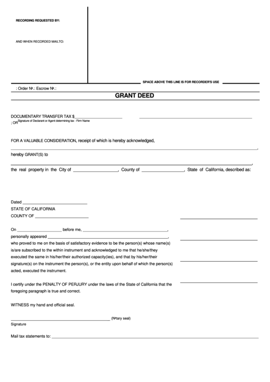 Fillable Grant Deed Form (Fillable) - State Of California Printable pdf