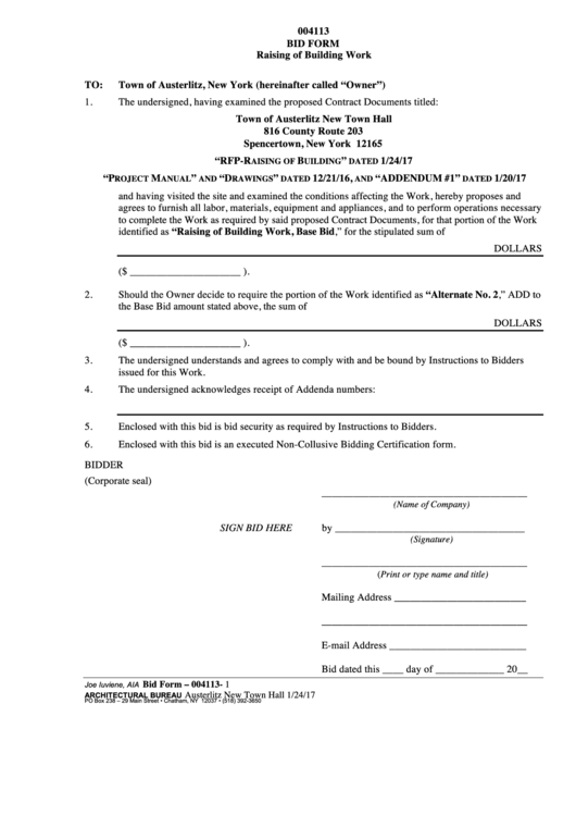 Bid Form - 004113- 1 - Raising Of Building Work Printable pdf