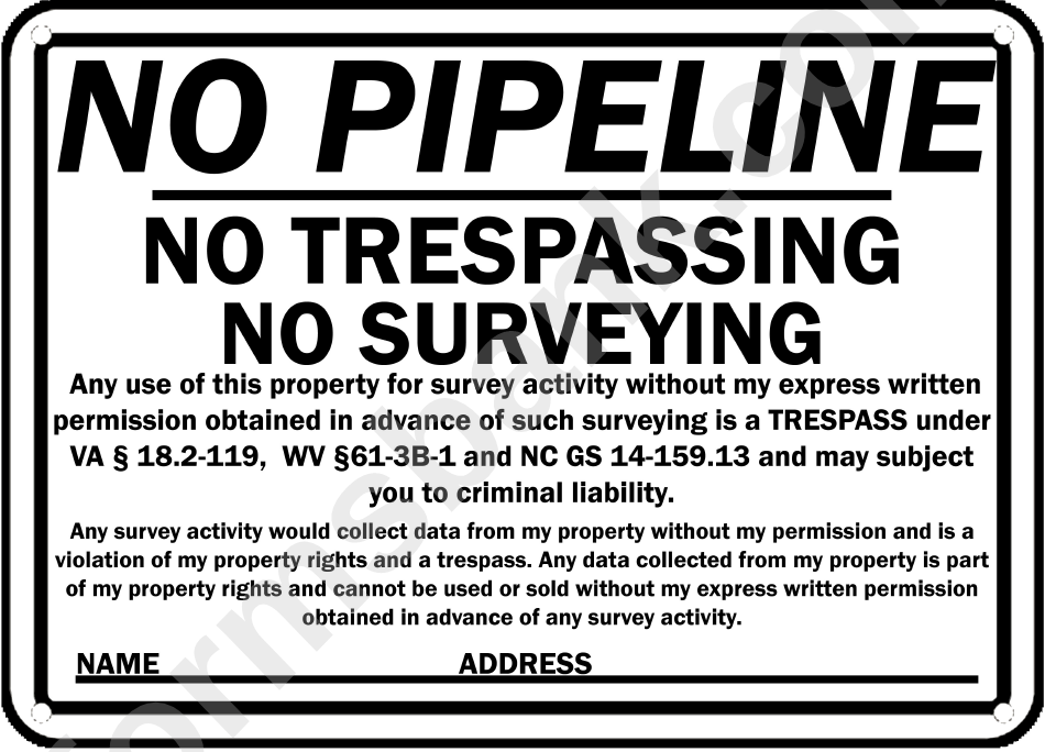 No Pipeline No Trespassing Warning Sign Template