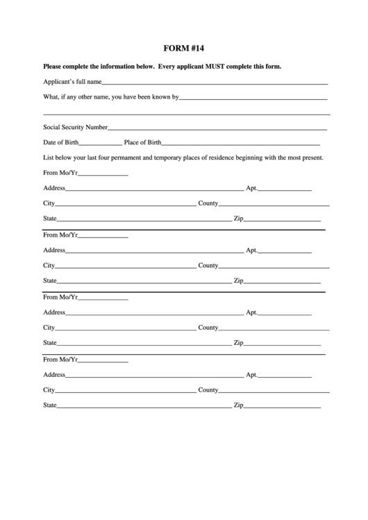 Form 14 - Applicant Information Form Printable pdf