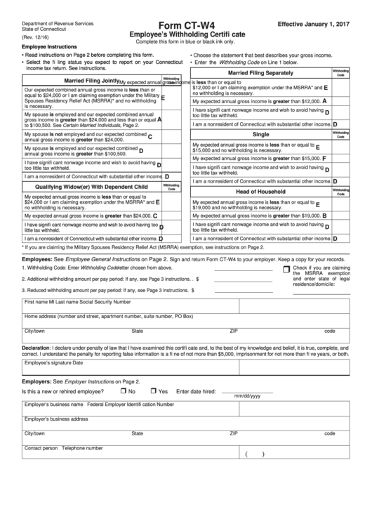 Form Ct-W4 - Employee'S Withholding Certificate printable ...