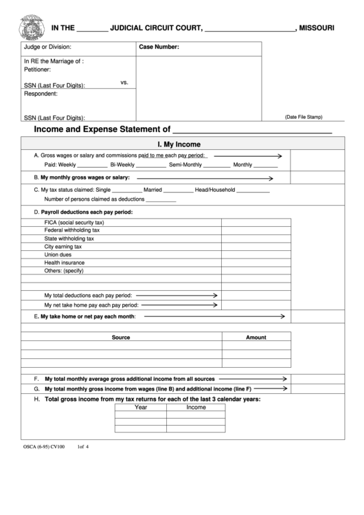 Fillable Cv100 Income And Expense Statement Of - Missouri Courts Printable pdf