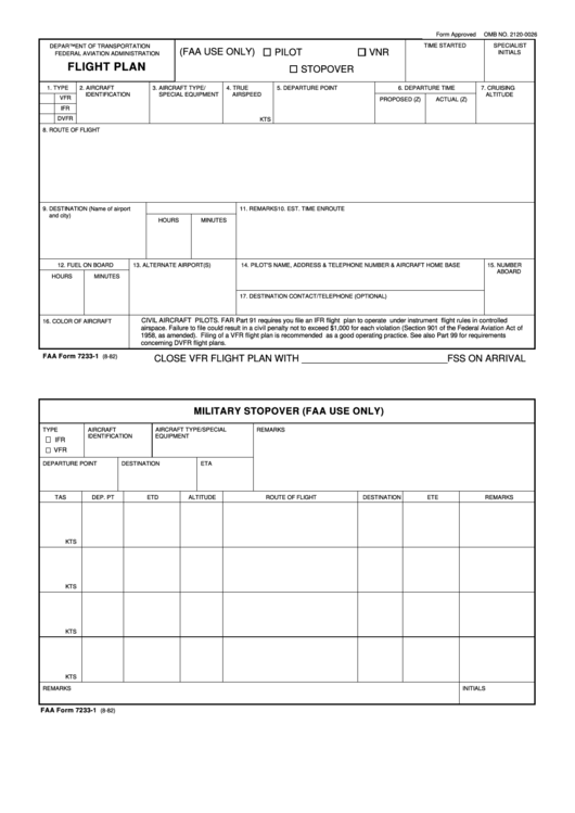 Faa Fpl Form - Pilot Pointer Printable pdf