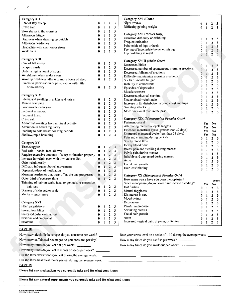 Metabolic Assessment Form - Lake Wylie Chiropractic