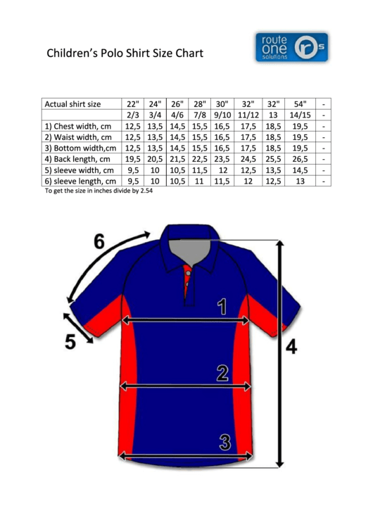 Route One Solutions Children'S Polo Shirt Size Chart printable pdf download