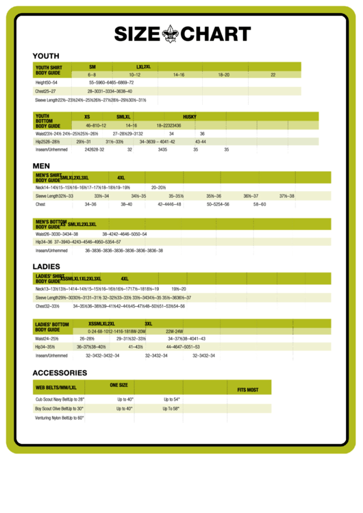 Size Chart - Scout Stuff Printable pdf