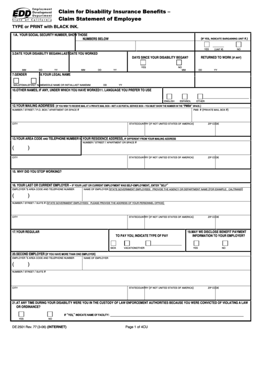 Fillable State Disability Form Printable pdf