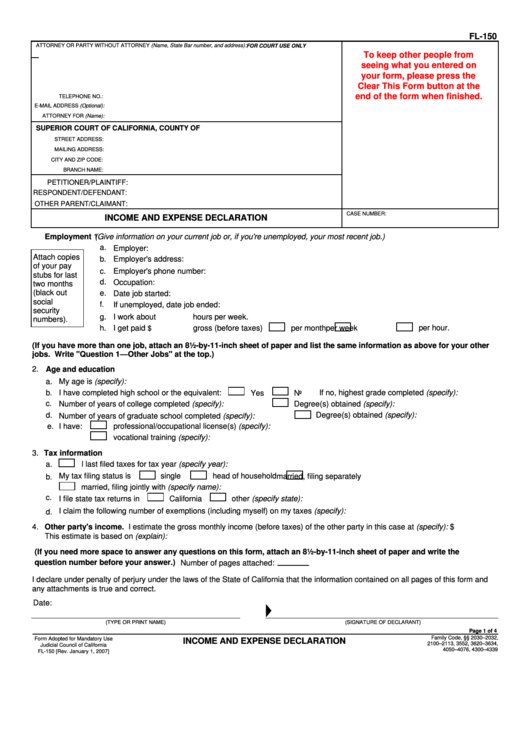 Pdf Fillable Form Fl 150 Printable Forms Free Online