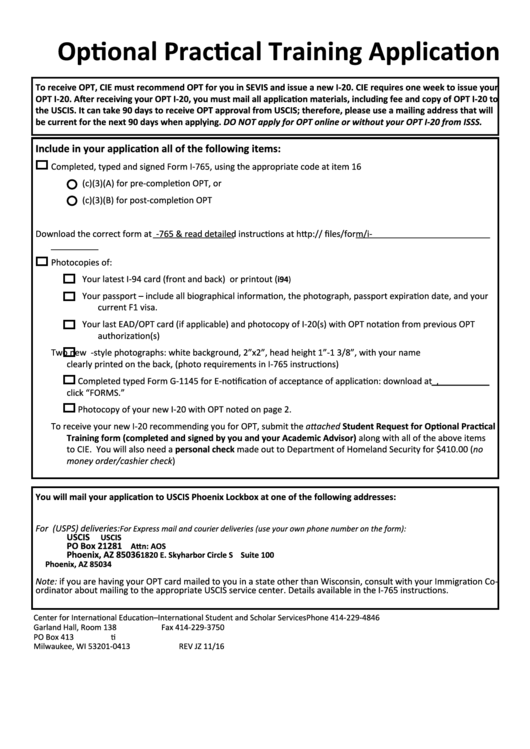 Opt Application - Uwm Printable pdf