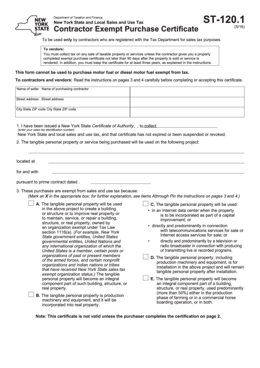 Form St-120.1 - Department Of Taxation And Finance - New York State
