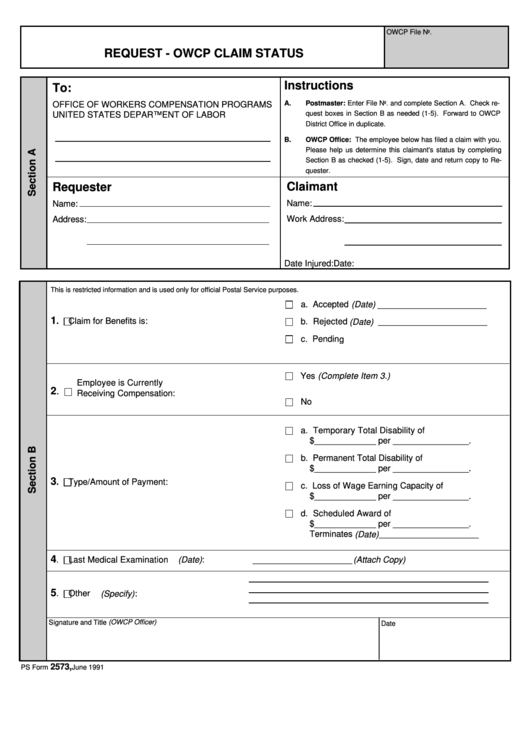 Owcp Claim Status - Branch 38 Printable pdf