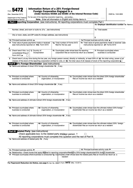 Fillable Form 5472 (Rev. December 2011) printable pdf download