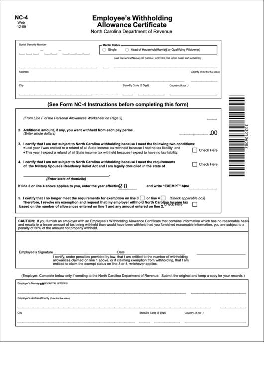 Form Nc-4 - 2009 Employee