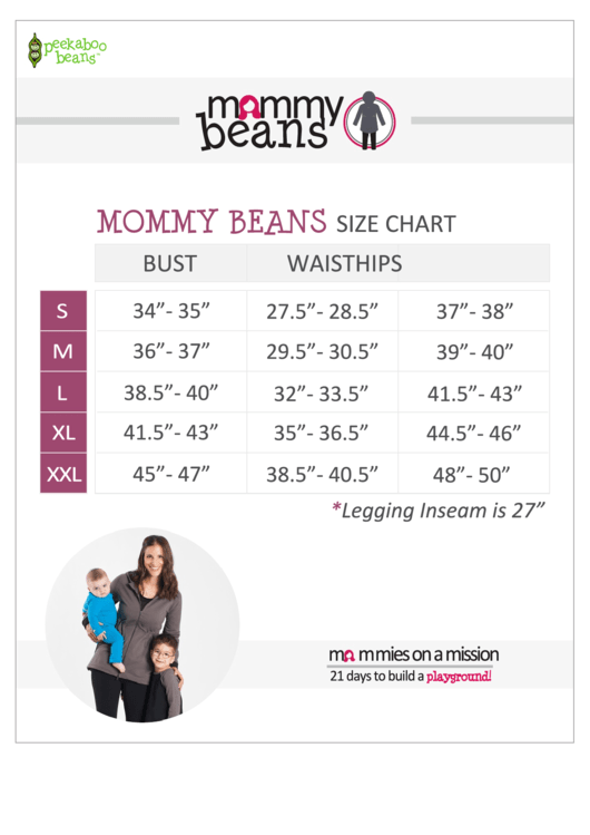 Mommy Beans Size Chart Printable pdf