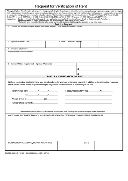 Request For Verification Of Rent Printable pdf