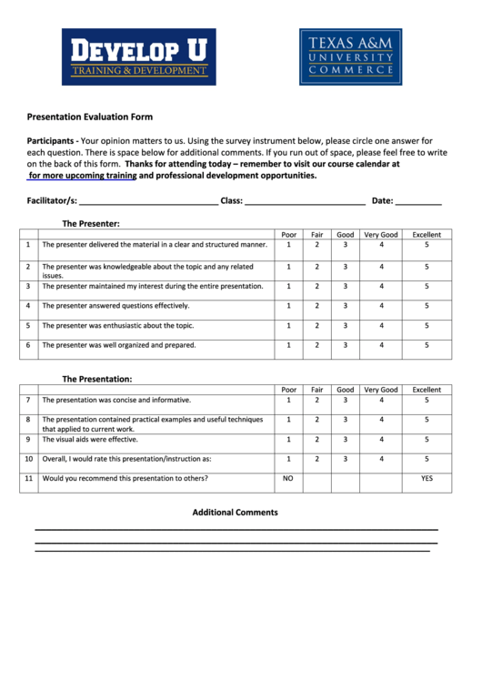 Presentation Evaluation Form Printable pdf