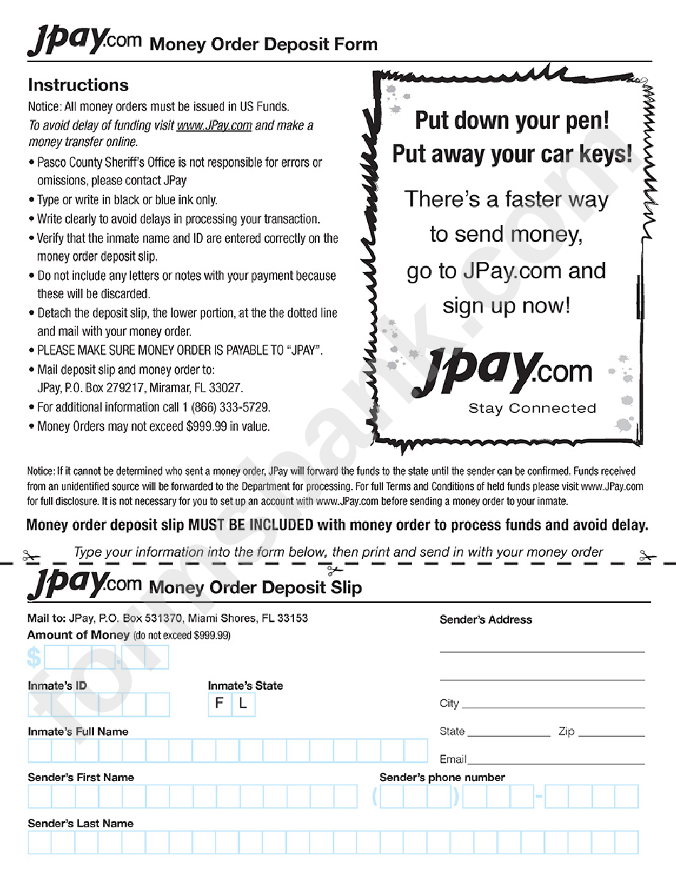 Jpay Money Order Deposit Form - Pasco County Sheriff