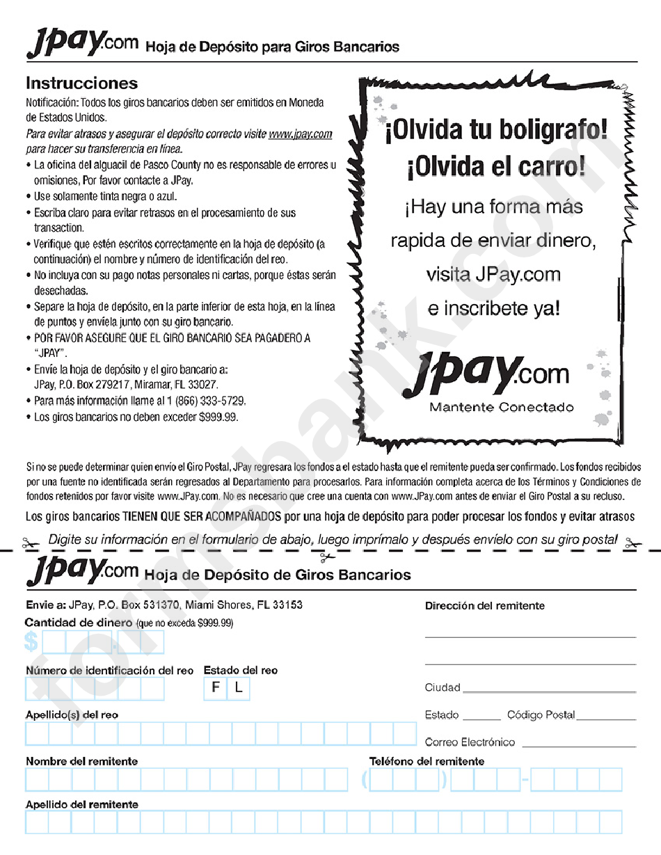 Jpay Money Order Deposit Form - Pasco County Sheriff