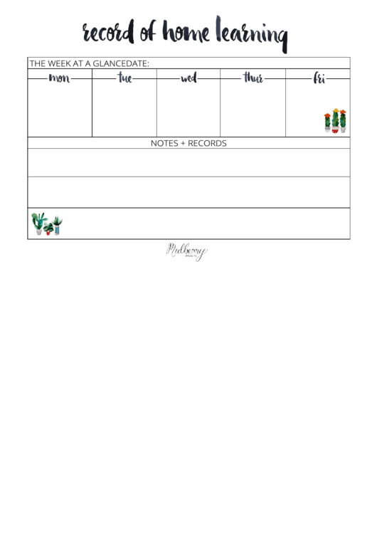 Record Of Home Learning Form Printable pdf