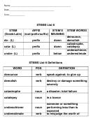 Stems List - Latin Language Worksheet