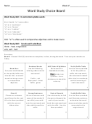 Word Study Choice Board Worksheet