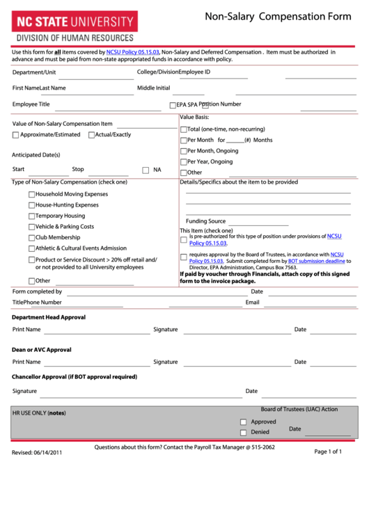 Fillable Non-Salary Compensation Form Printable pdf