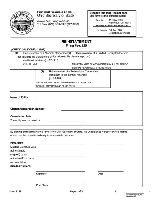 Form 525b - Reinstatement