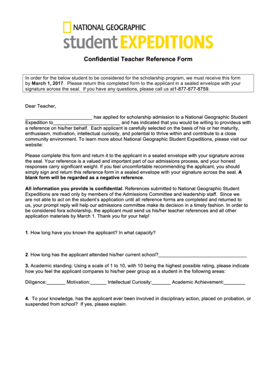Teacher Reference Form - National Geographic Student Expeditions