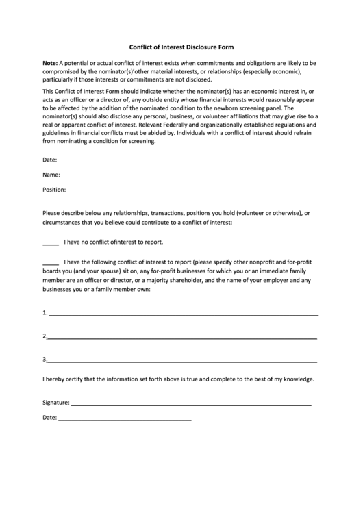 Printable Conflict Of Interest Form Template Printable Templates
