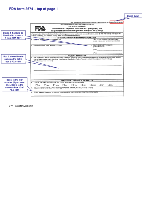 Fda Form 3674 - Top Of Page 1 - Uc Davis Health Printable pdf