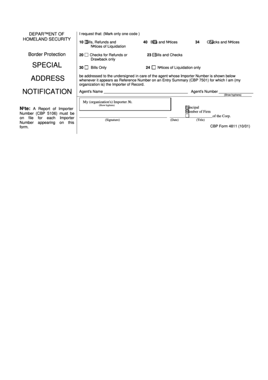 Cbp Form 4811 - Us Customs And Border Protection Printable pdf