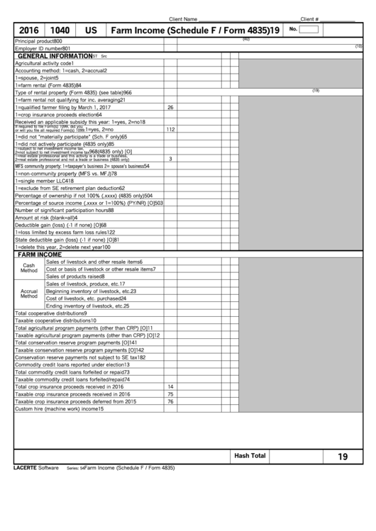 Farm Income (Schedule F/form 4835) Printable pdf
