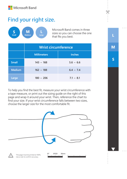 Microsoft Band Wrist Circumference Chart Printable pdf