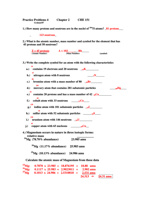 Practice Problems 1 Che151 Printable pdf