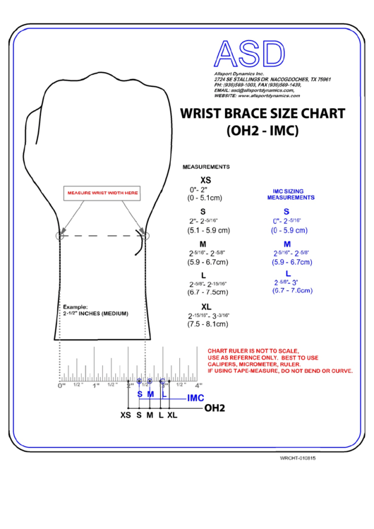 Fillable Allsport Dynamics Inc. Wrist Brace Size Chart Printable pdf