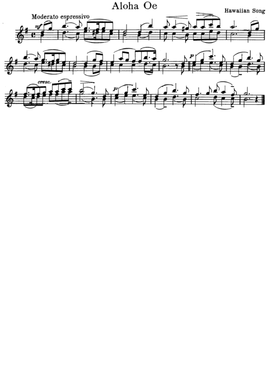 Violin Aloha Oe - Hawaiian Song Printable pdf