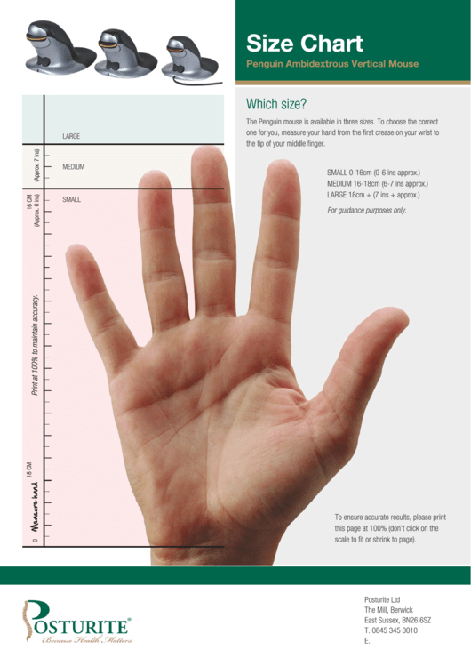 Penguin Ambidextrous Vertical Mouse Fingers Size Chart Printable pdf