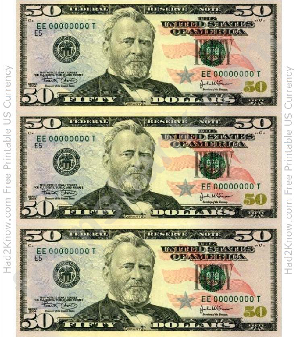 Printable 50 Dollar Bill Template Printable Templates