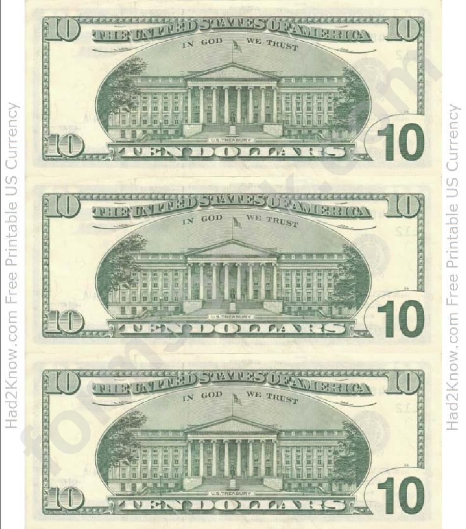 10 Dollar Bill Printable