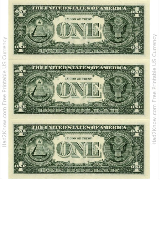 One Dollar Bill Template - Back Printable pdf