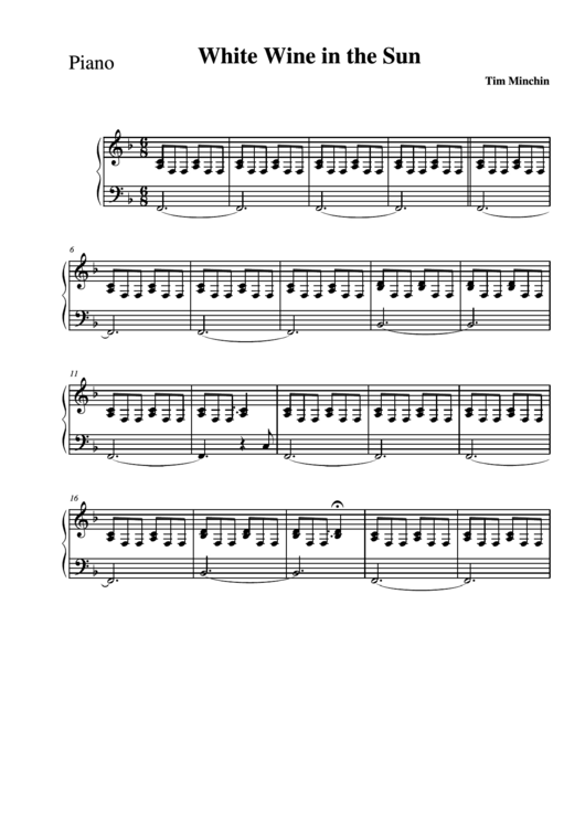 Piano Sheet Music - White Wine In The Sun - Tim Minchin Printable pdf