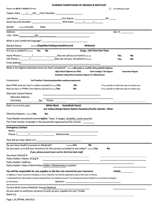 Planned Parenthood Of Indiana & Kentucky Printable pdf
