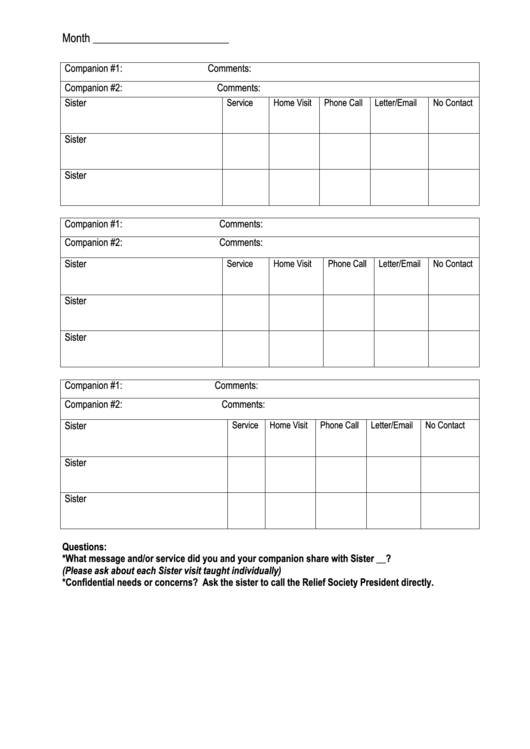 Month Community Service Form Printable pdf