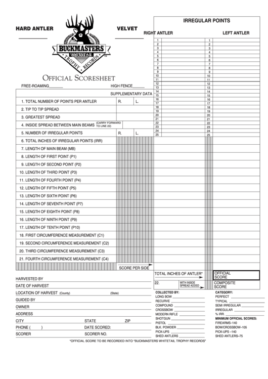 Buck Masters Score Sheet Template Printable pdf