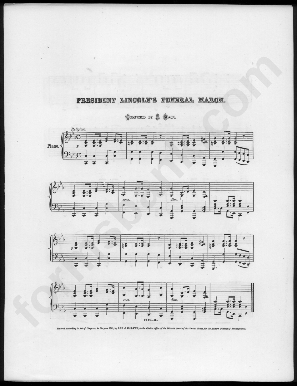 Piano Sheet Music President Lincoln