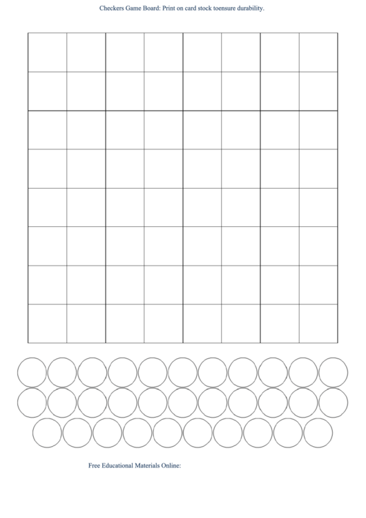 Checkers Game Board Template (Blank) Printable pdf