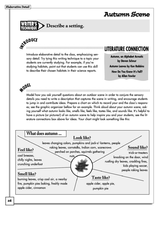 Autumn Scene Literature Worksheet Printable pdf