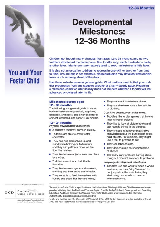 Developmental Milestones 12-36 Months - Office Of Child Development Printable pdf