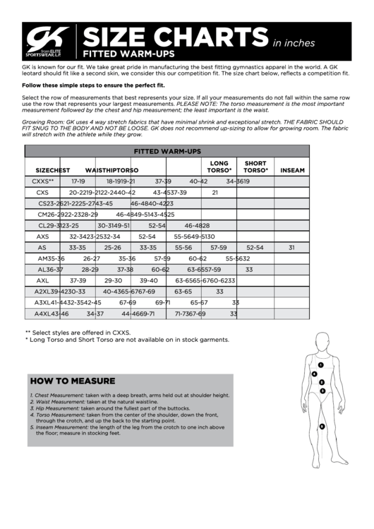 Gk Elite Sportswear Size Chart In Inches Printable pdf