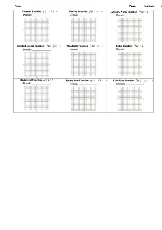 Function Graphs Worksheet Printable pdf